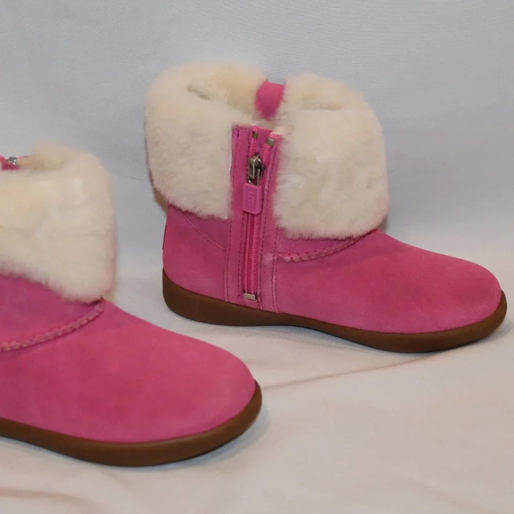 NIB UGG GIRLS TODDLER PINK SHEARLING CUFF ANKLE WINTER‎ BOOTS PINK